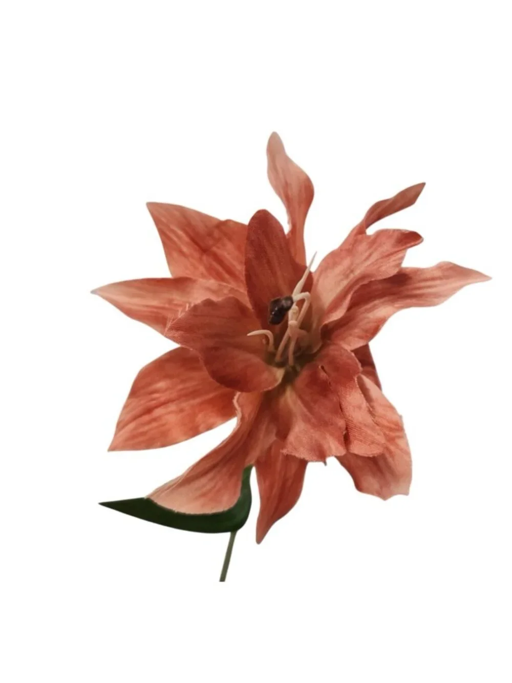 Warm Terracotta Artificial Lily Stem 33 Inch 3 Bloom Faux Flower Autumn Fall Flo